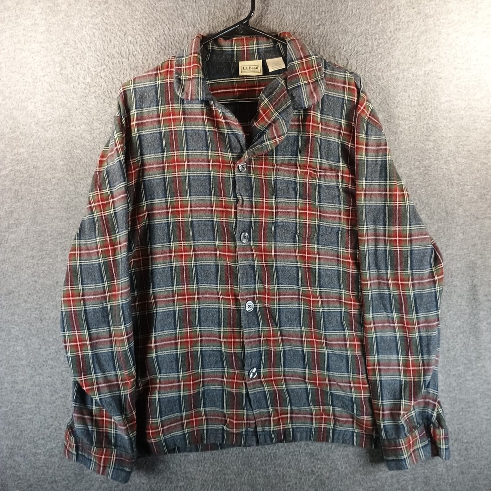 LL Bean Scotch Plaid Flannel Pajama Shirt Mens L Plaid Pocket Lightweight - Picture 1 of 10